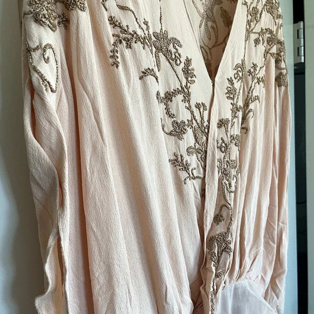 Free People Pretty in Peach Summer Lover Beaded Embroidery Wrap Bodysuit Small - Picture 7 of 14
